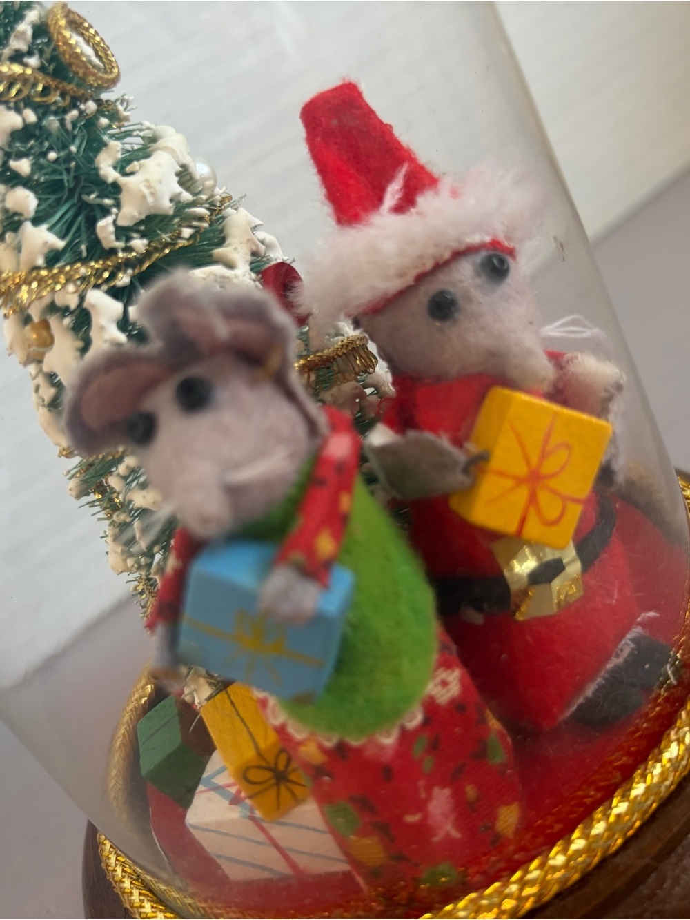 Vintage Holiday Mouse Dome Ornament with Green Tree and Red Accents - Picture 2 of 7